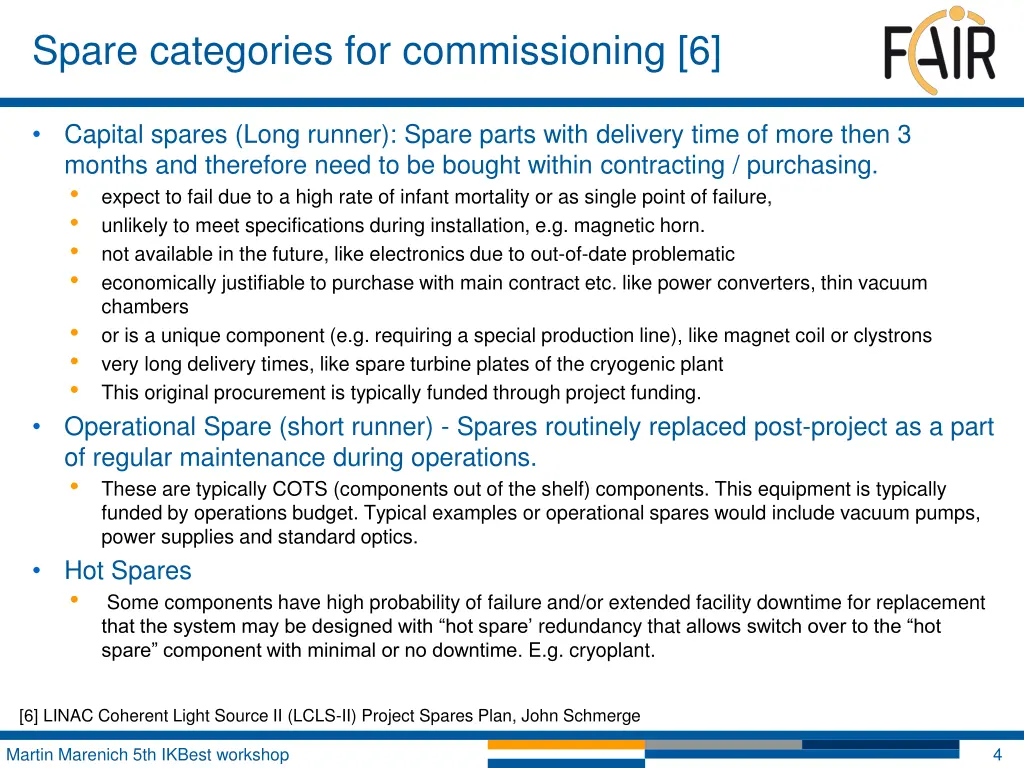 spare categories for commissioning 6