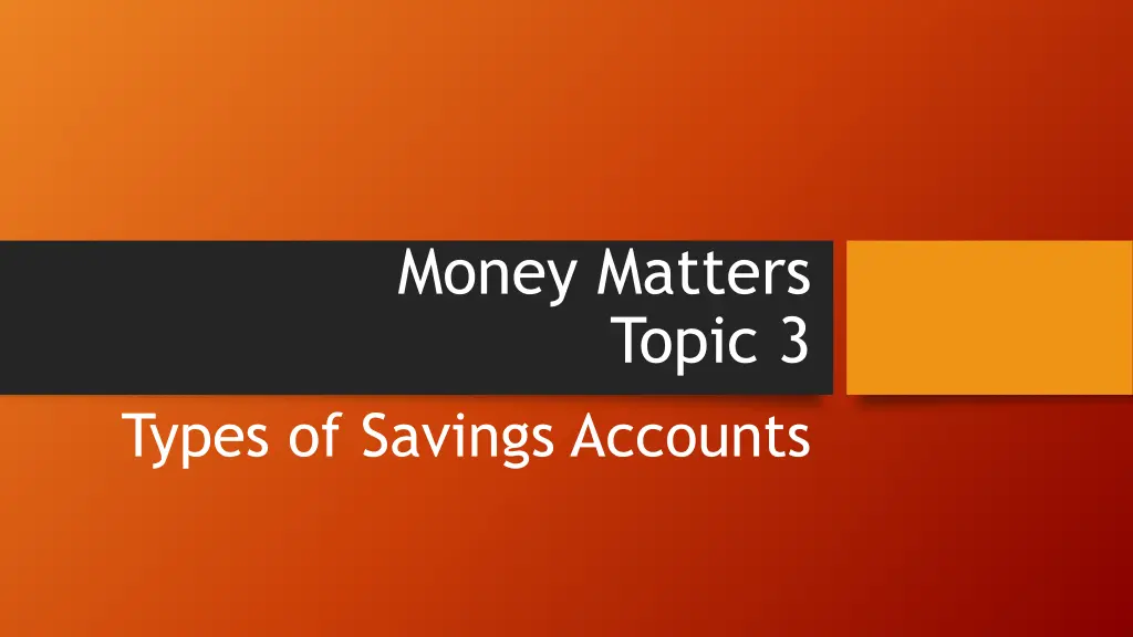 money matters topic 3