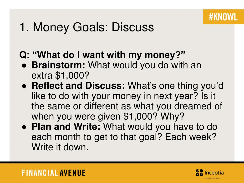 1 money goals discuss