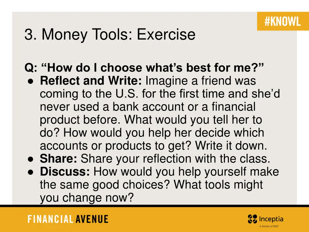 3 money tools exercise
