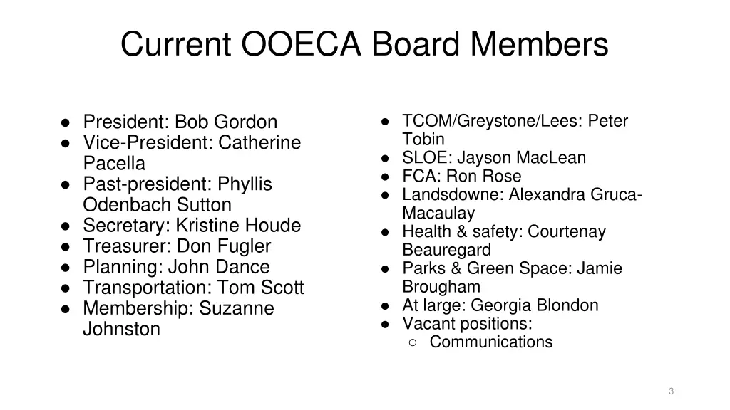 current ooeca board members