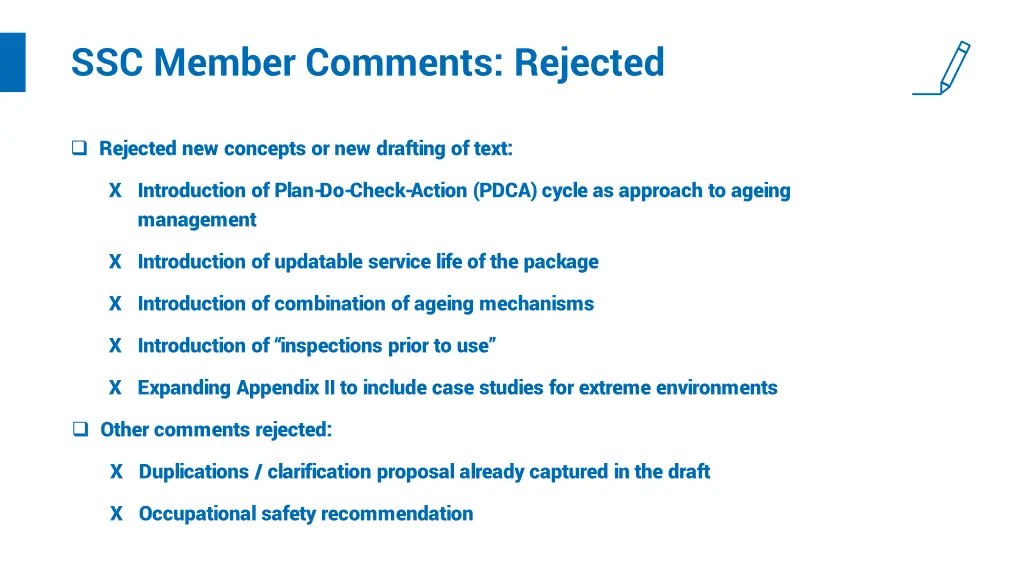 ssc member comments rejected
