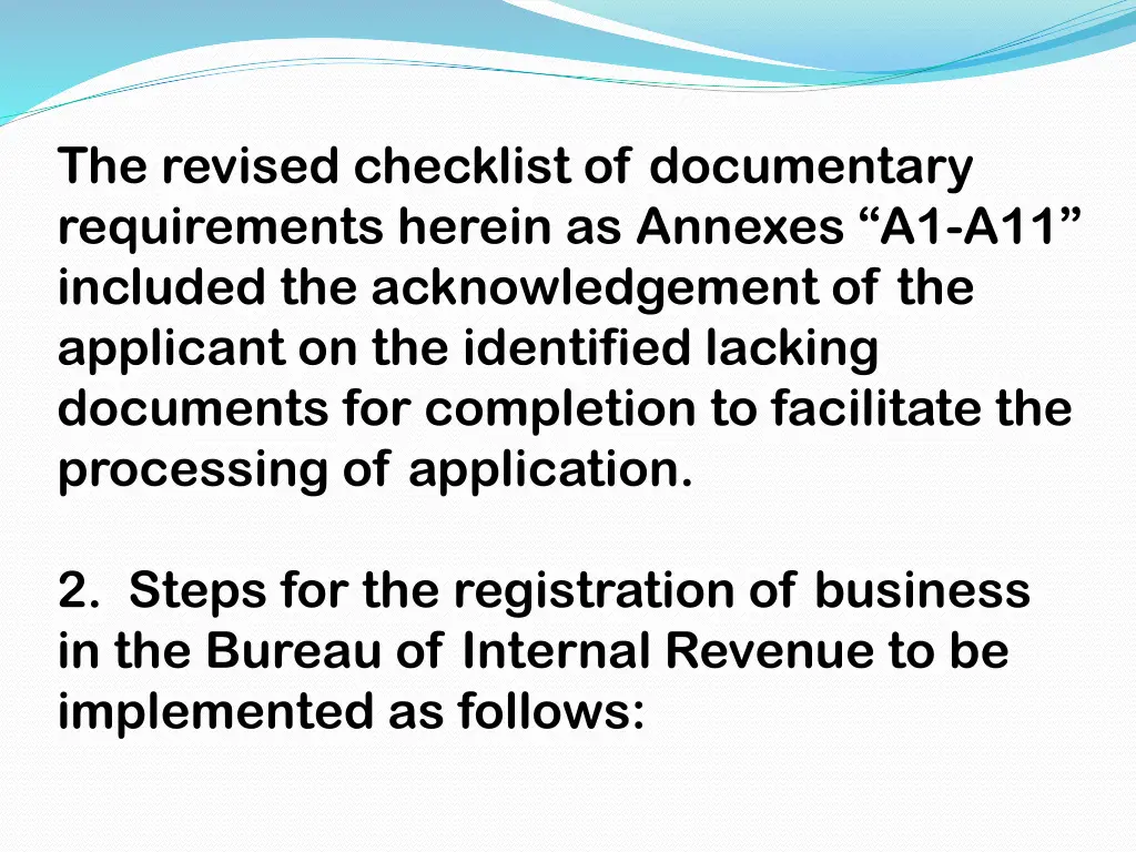 the revised checklist of documentary requirements