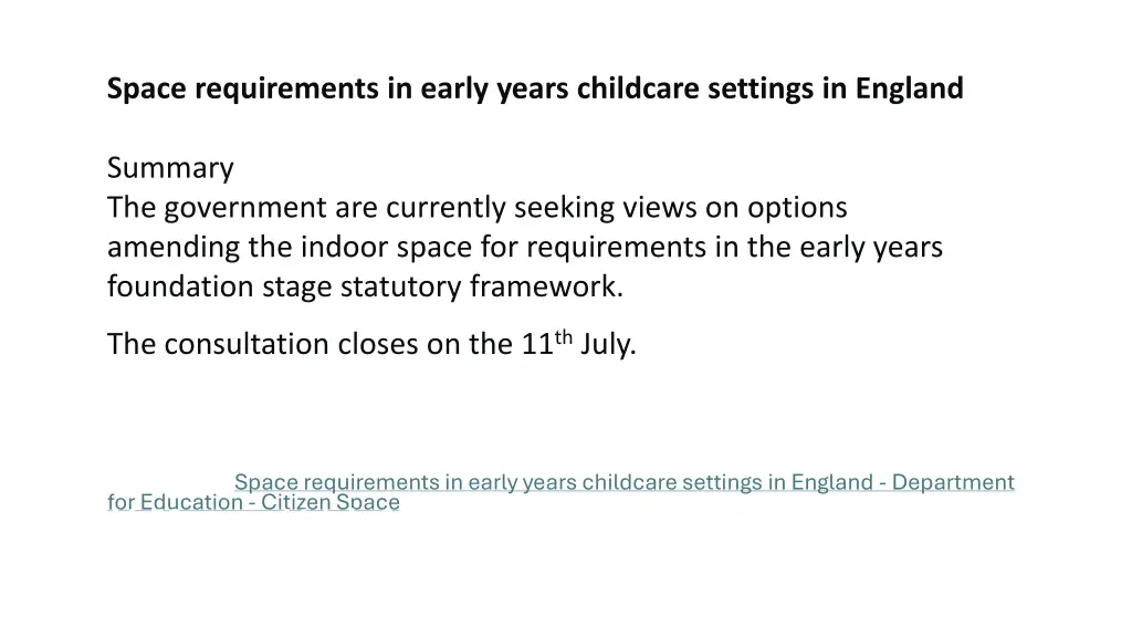 space requirements in early years childcare