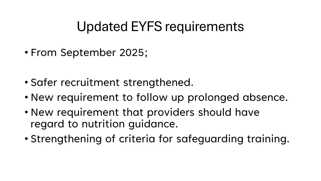 updated eyfs requirements