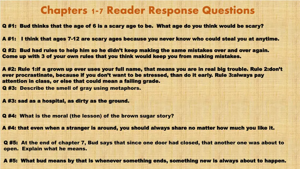 chapters 1 7 reader response questions