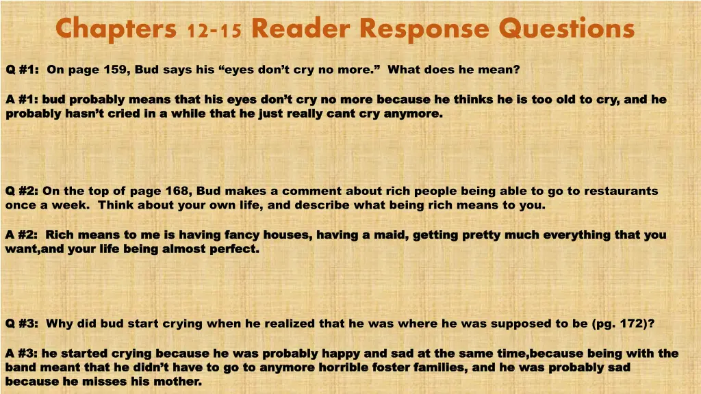 chapters 12 15 reader response questions