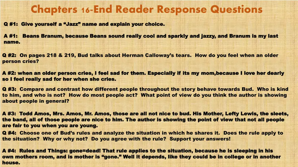 chapters 16 end reader response questions