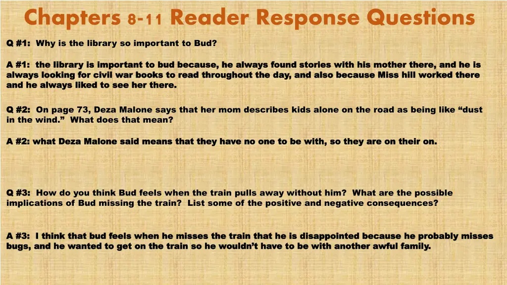 chapters 8 11 reader response questions
