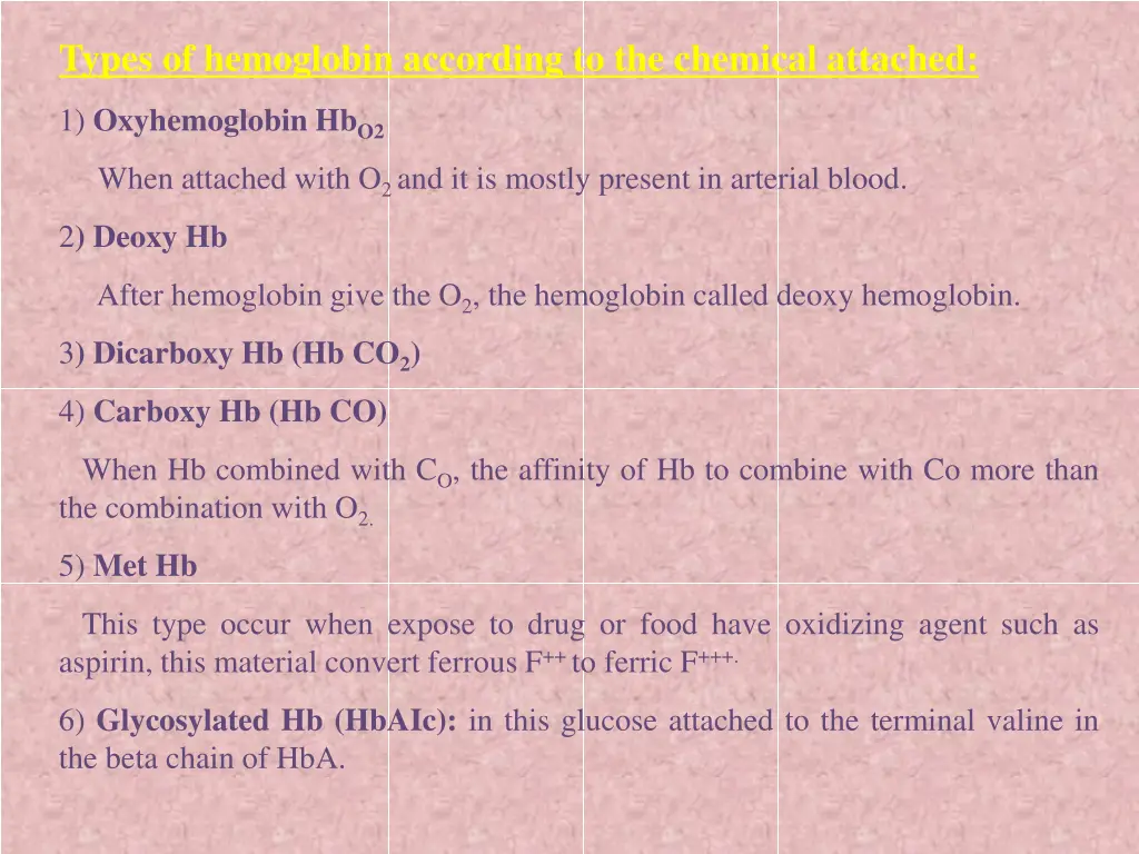 types of hemoglobin according to the chemical
