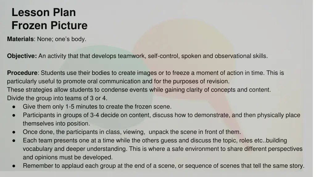 lesson plan frozen picture