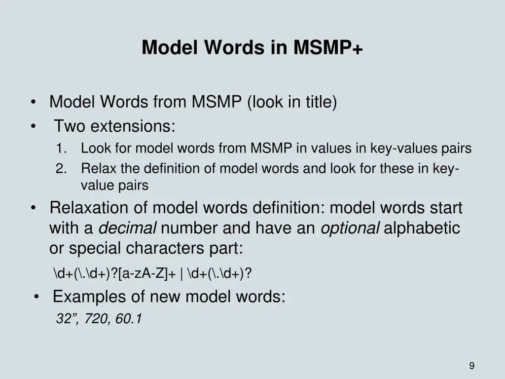 model words in msmp 1