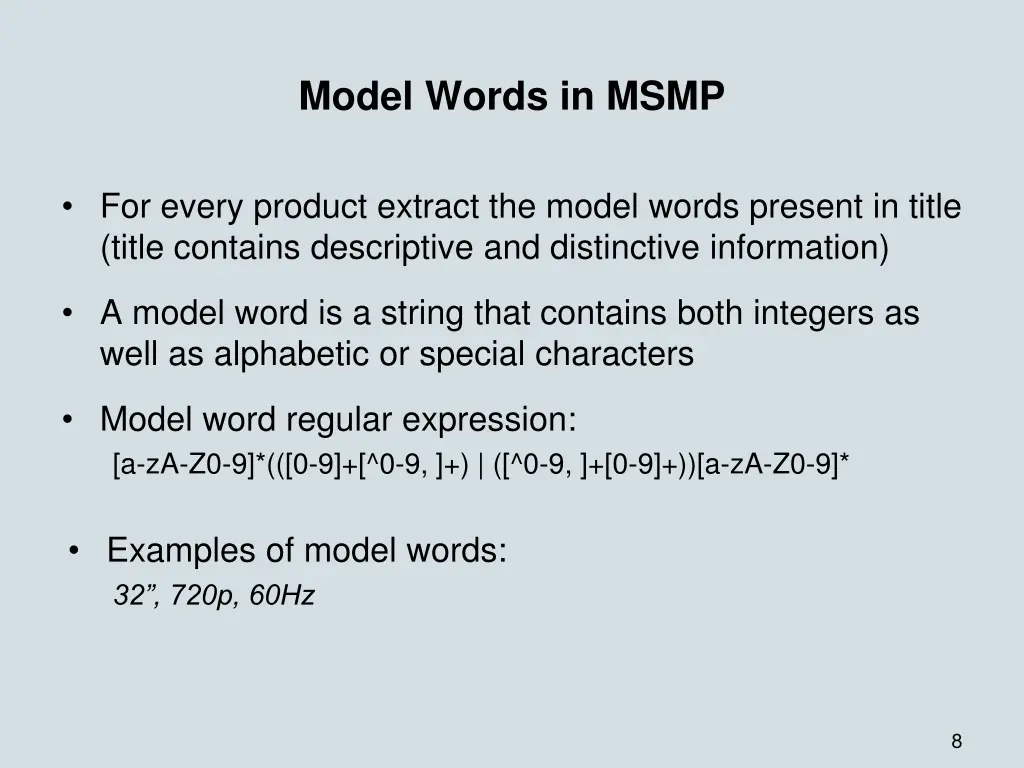 model words in msmp