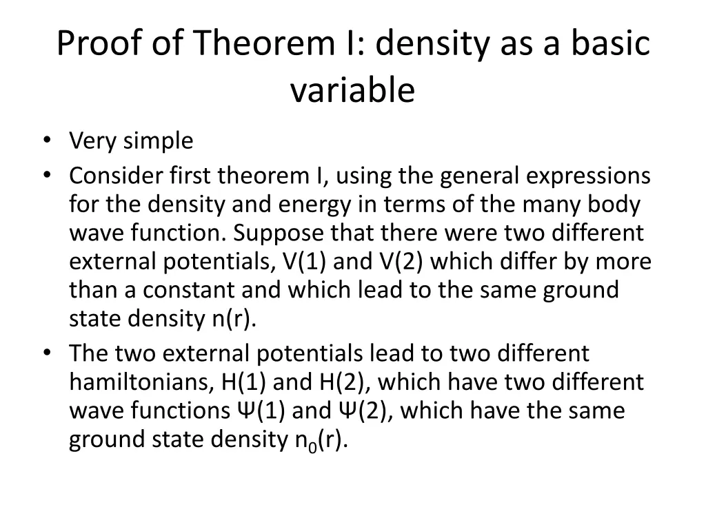 proof of theorem i density as a basic variable