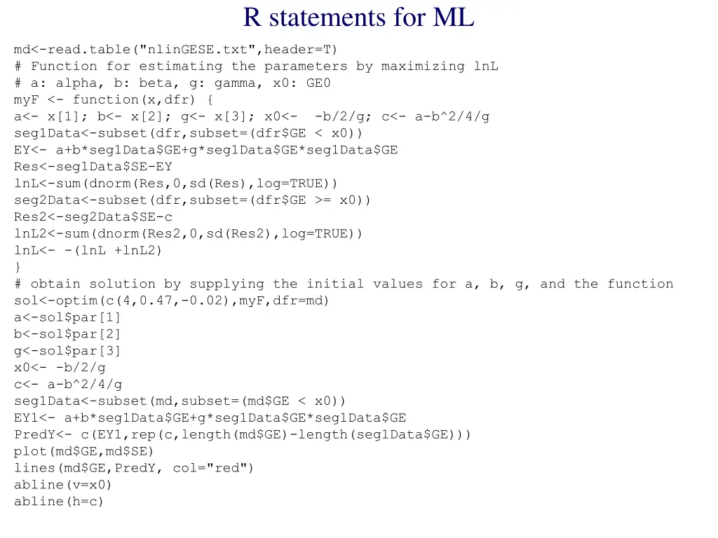 r statements for ml