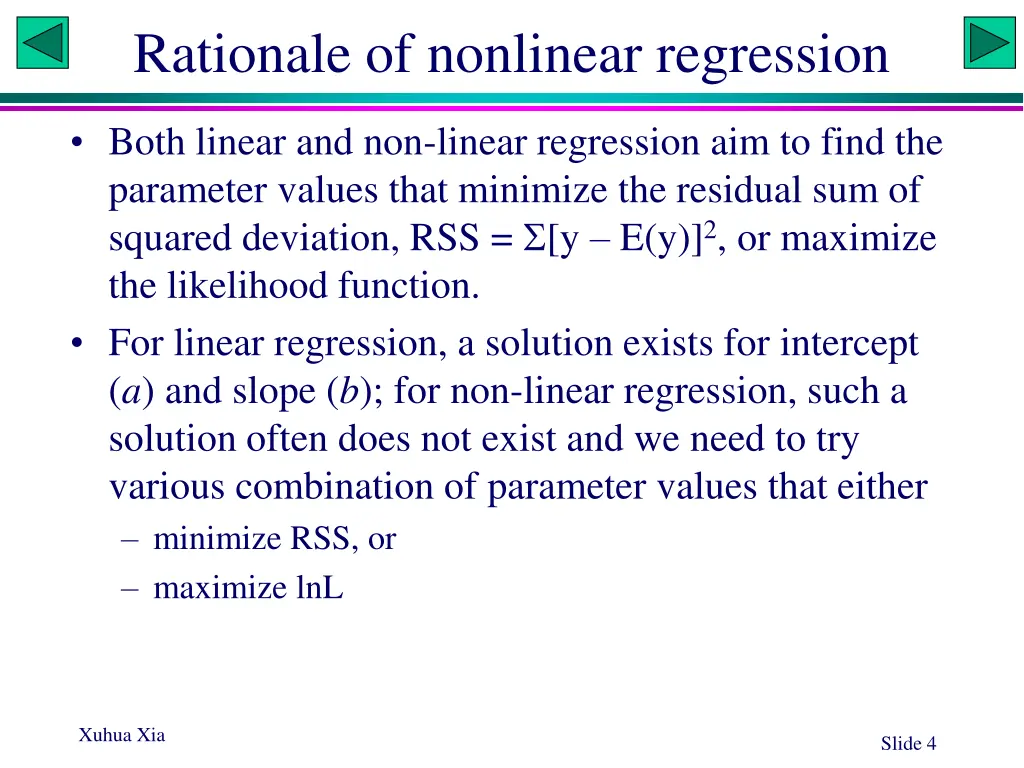 rationale of nonlinear regression