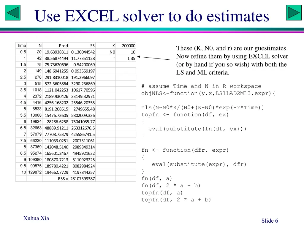use excel solver to do estimates
