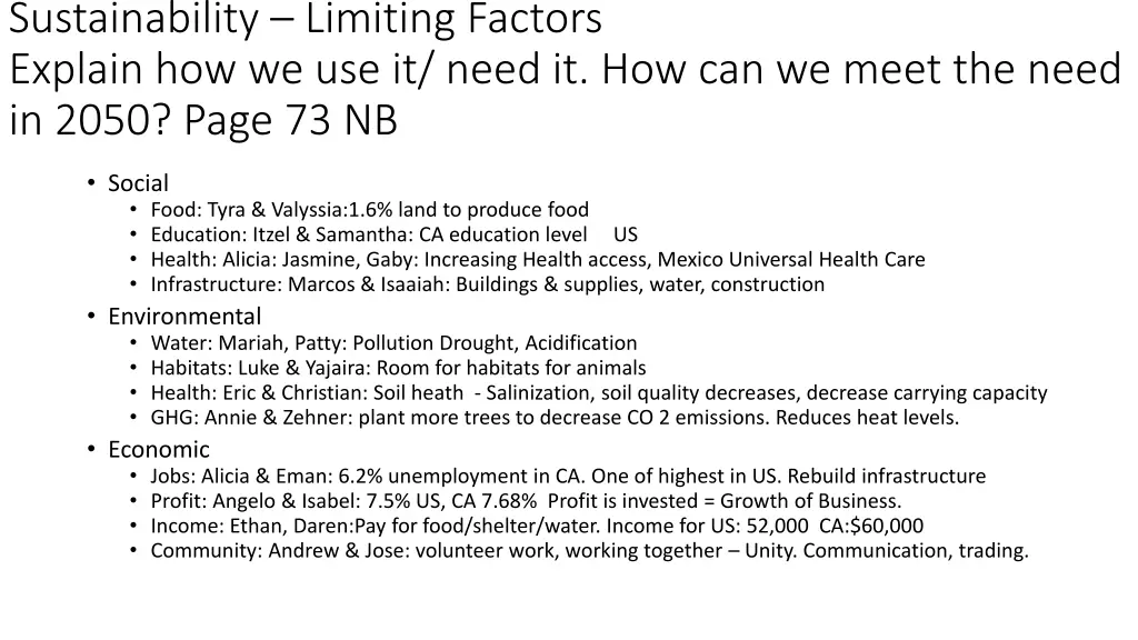 sustainability limiting factors explain