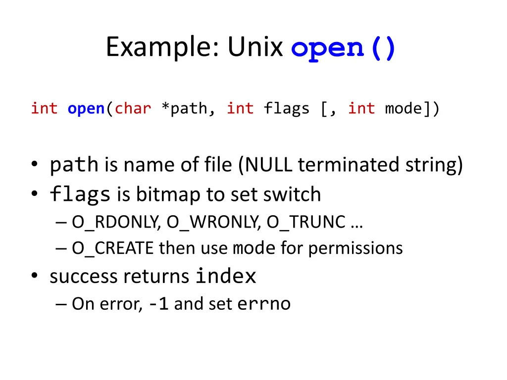 example unix open