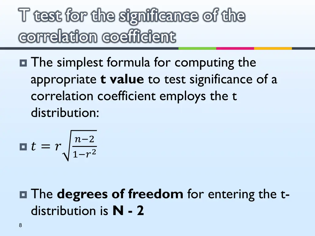 t test for the significance of the correlation