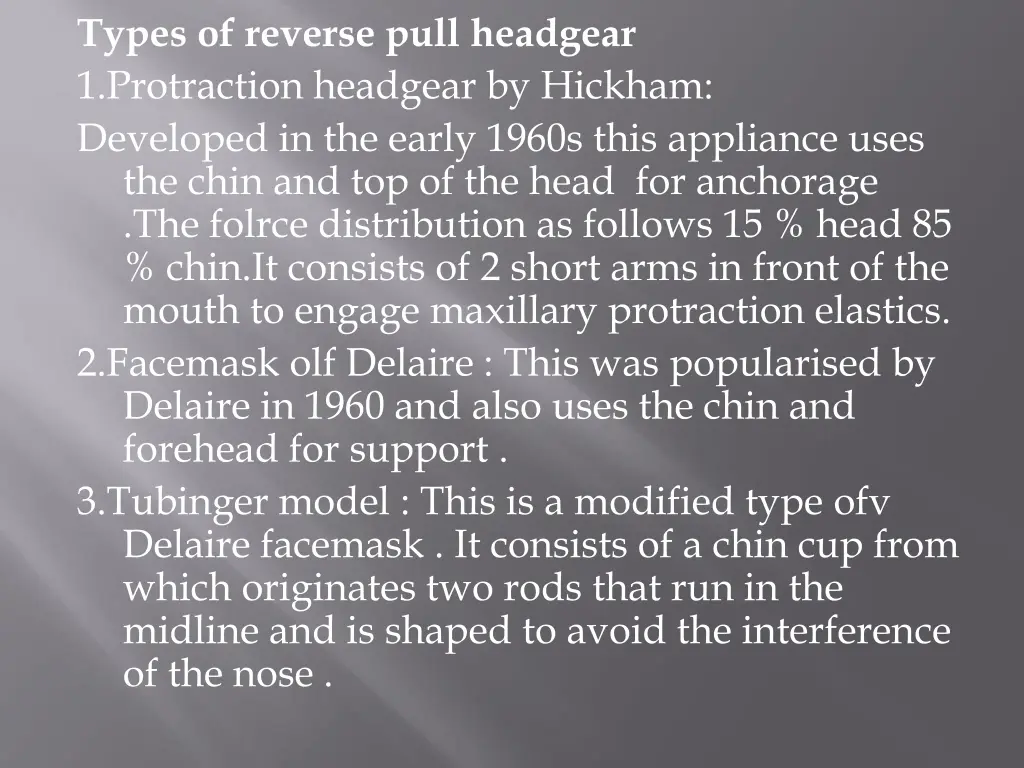 types of reverse pull headgear 1 protraction