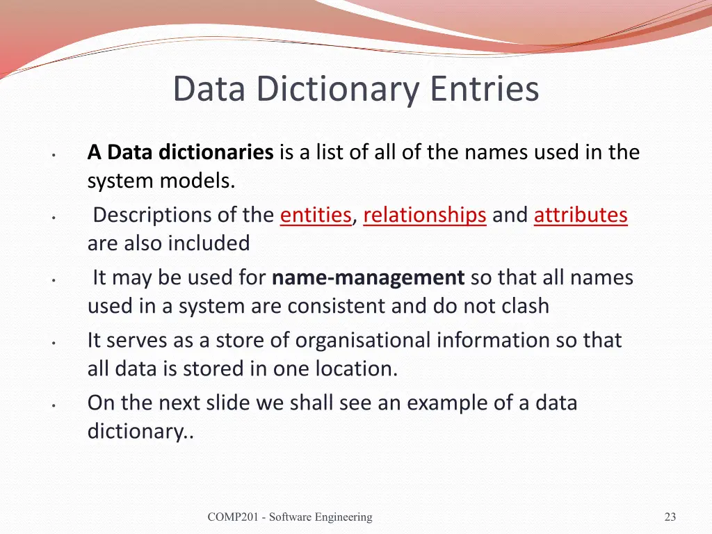 data dictionary entries