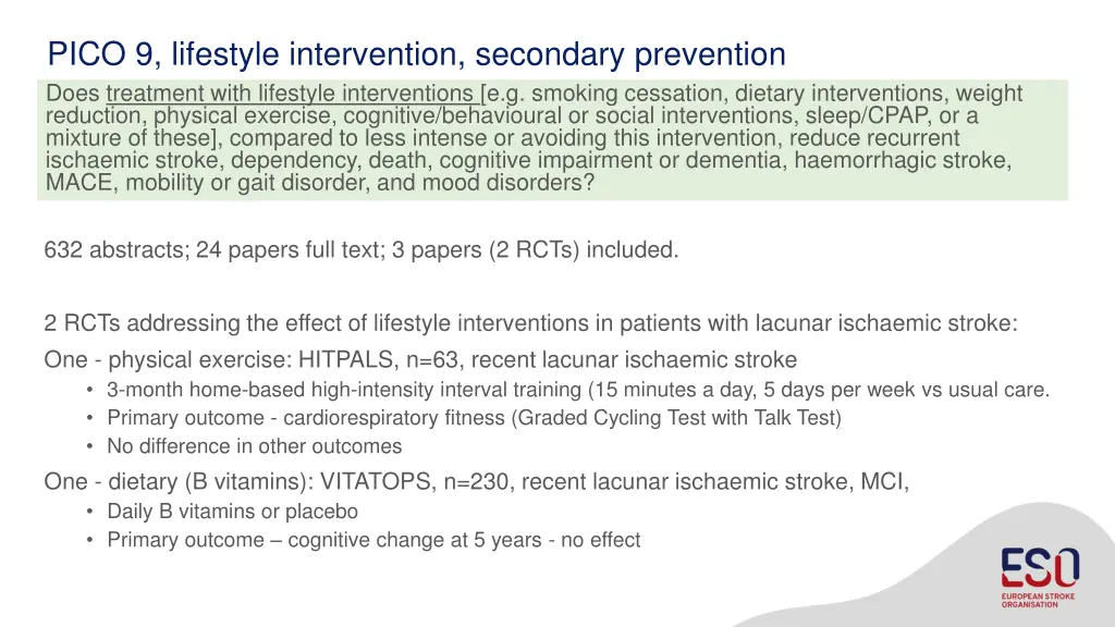 pico 9 lifestyle intervention secondary