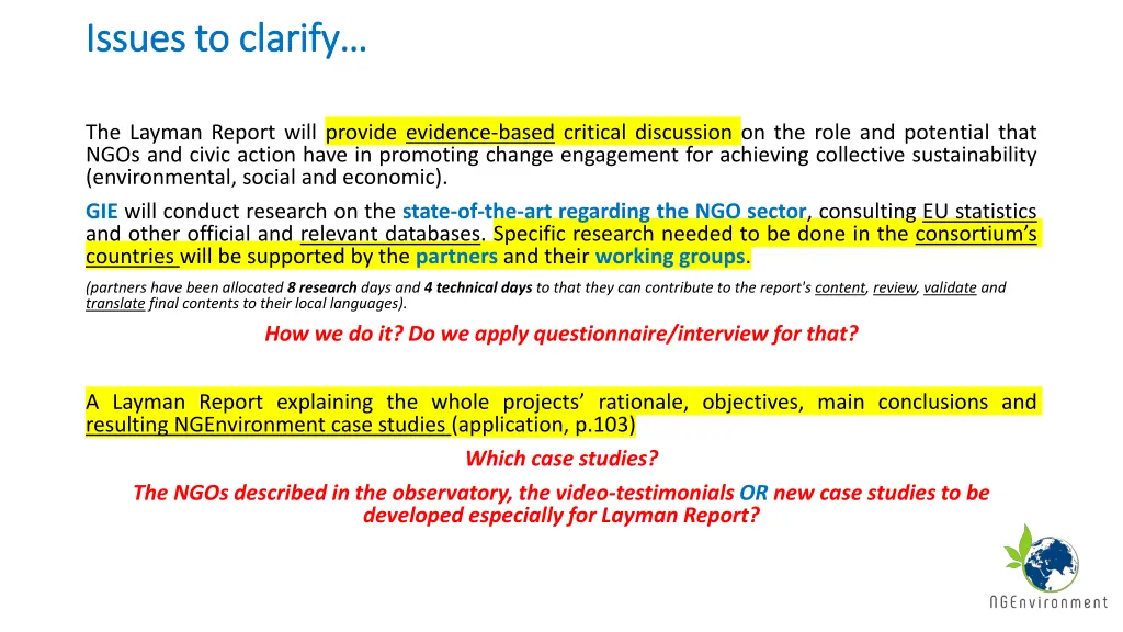 issues to clarify issues to clarify