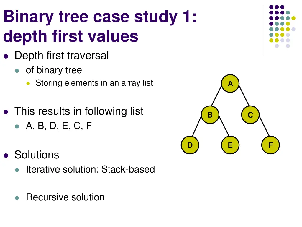 binary tree case study 1 depth first values depth