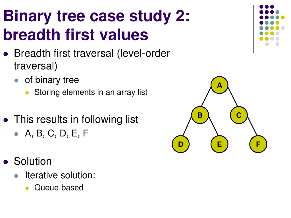 binary tree case study 2 breadth first values