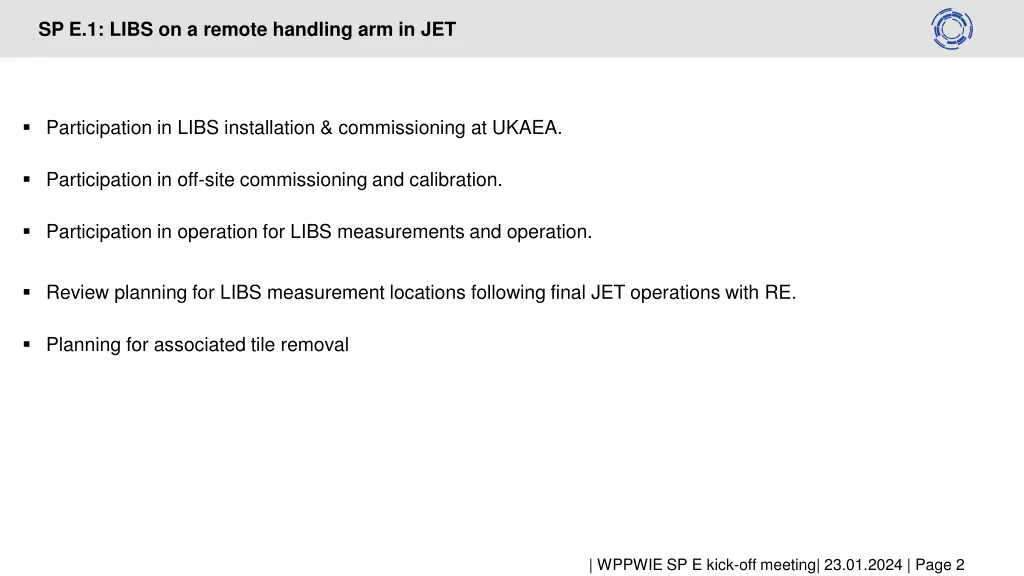 sp e 1 libs on a remote handling arm in jet