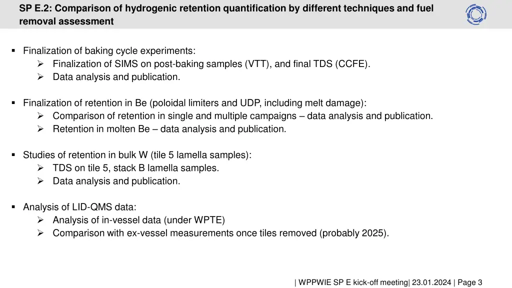 sp e 2 comparison of hydrogenic retention
