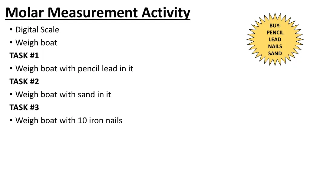 molar measurement activity digital scale weigh