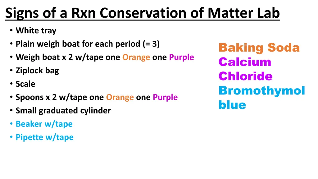 signs of a rxn conservation of matter lab white