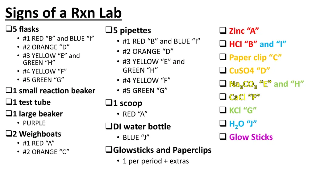 signs of a rxn lab 5 flasks 1 red b and blue