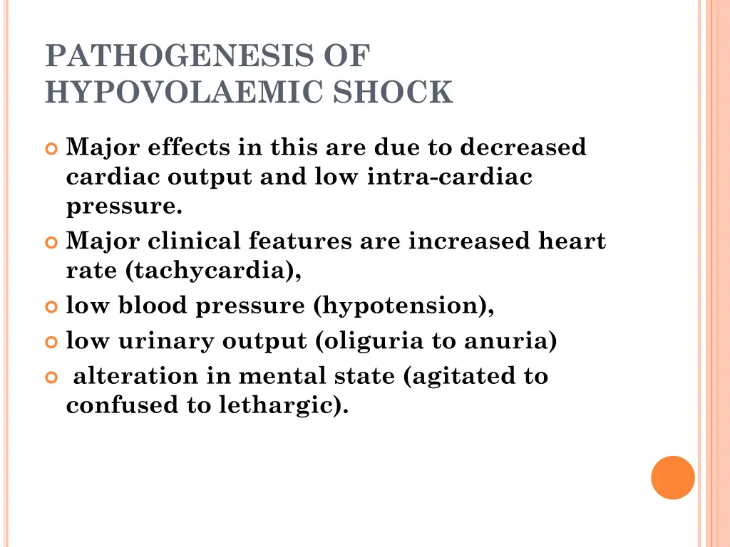 pathogenesis of hypovolaemic shock