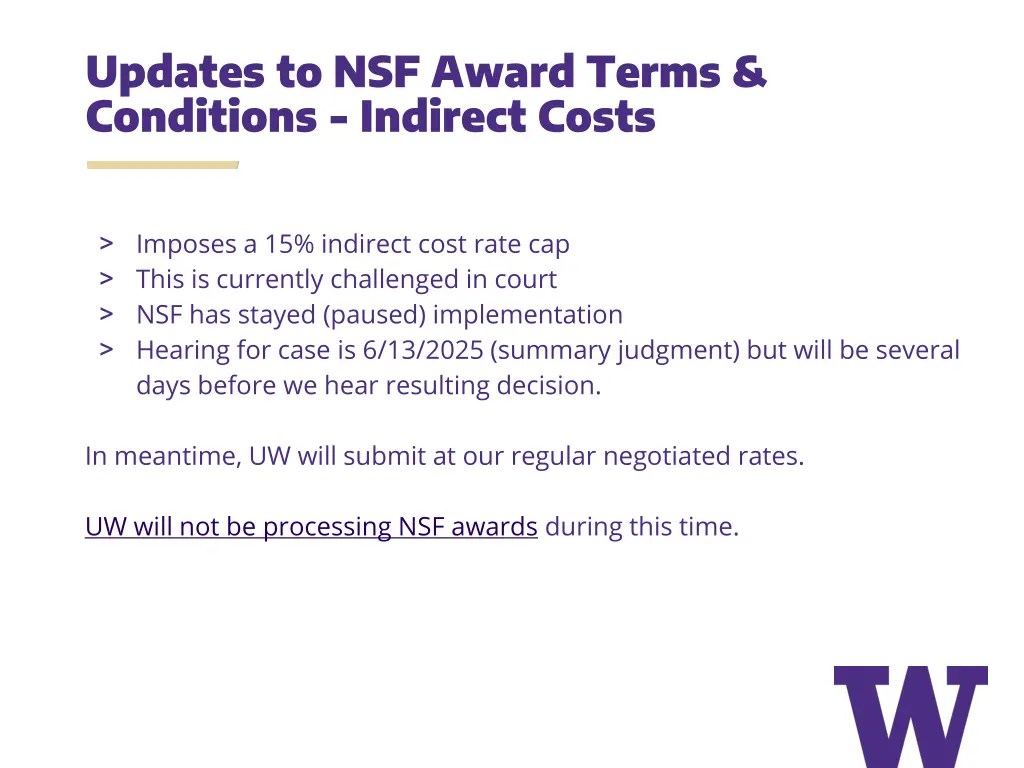 updates to nsf award terms conditions indirect
