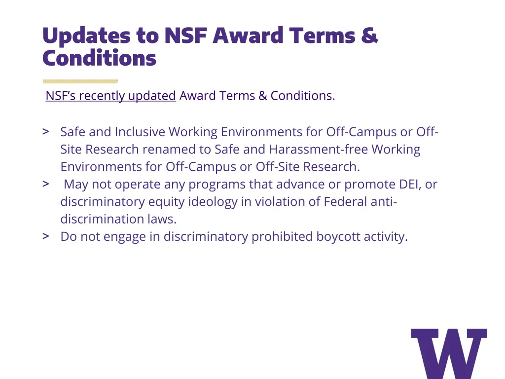 updates to nsf award terms conditions