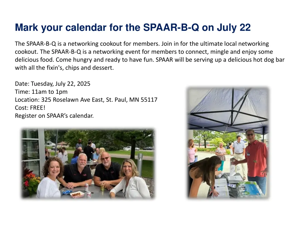 mark your calendar for the spaar b q on july 22
