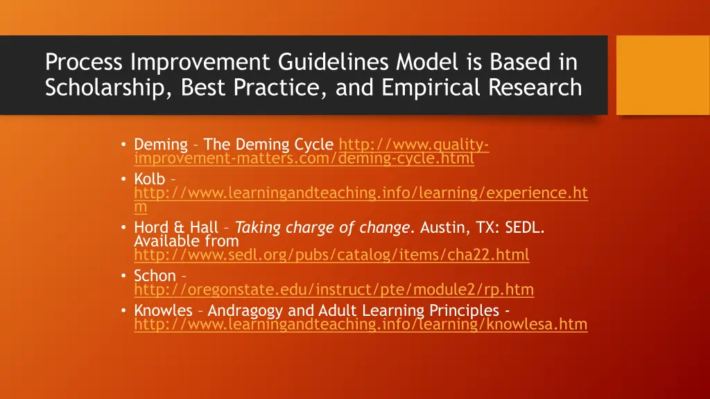 process improvement guidelines model is based