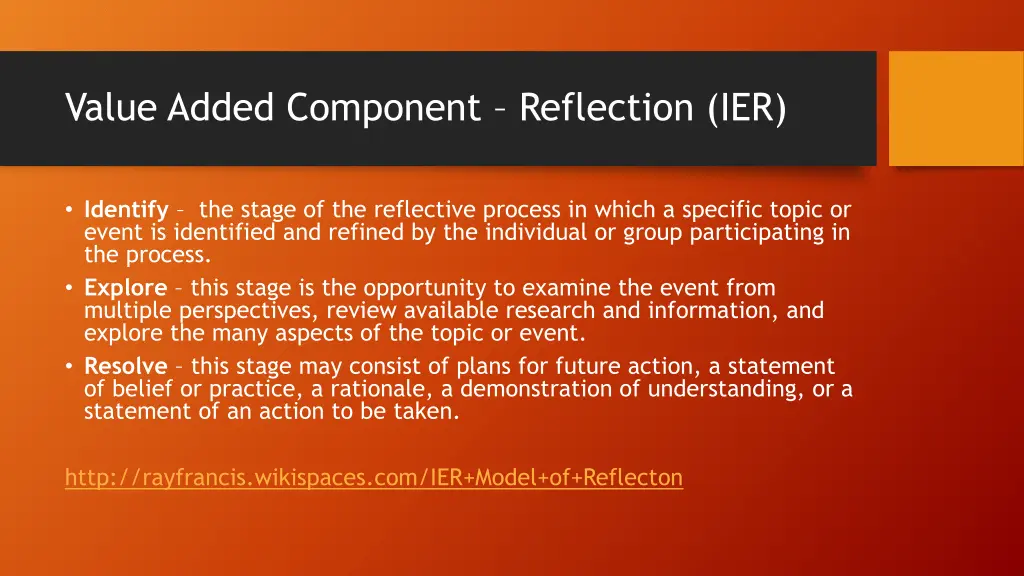 value added component reflection ier