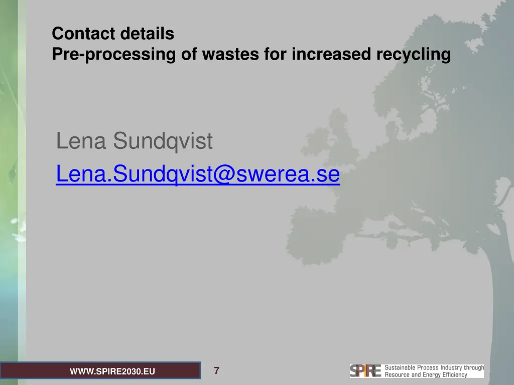contact details pre processing of wastes