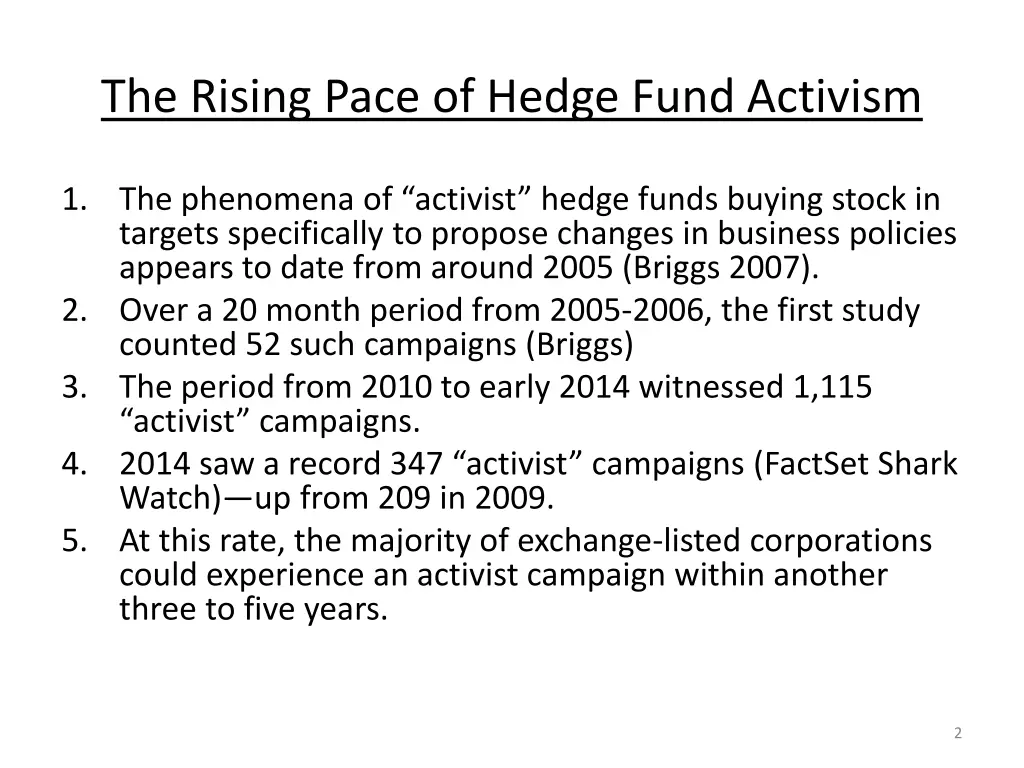 the rising pace of hedge fund activism