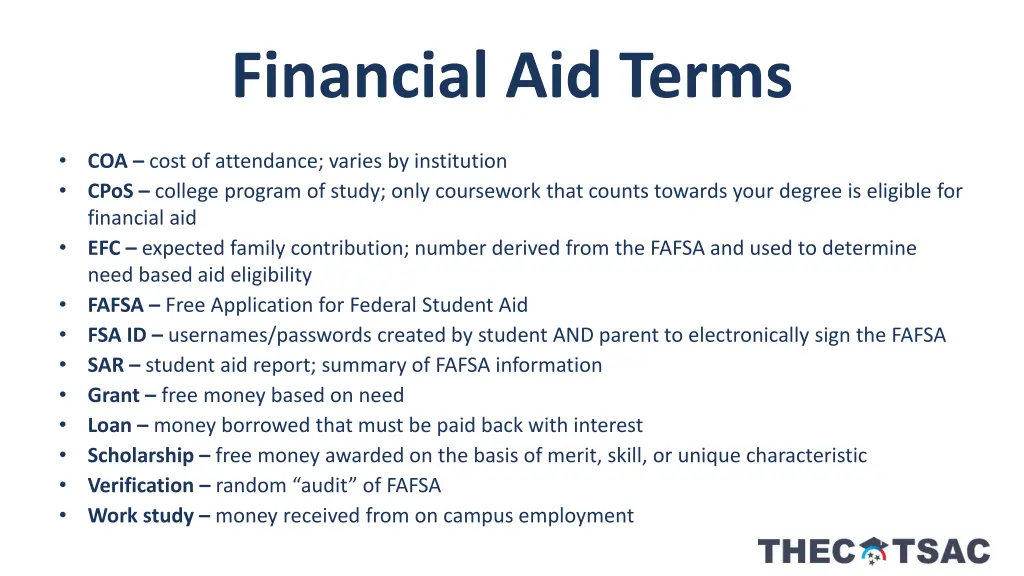 financial aid terms