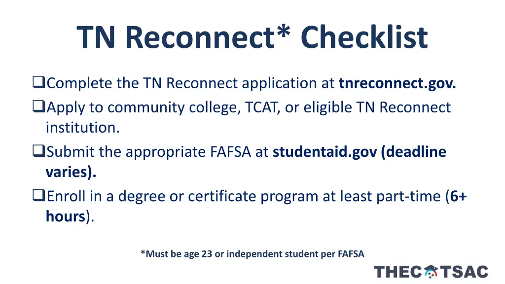 tn reconnect checklist
