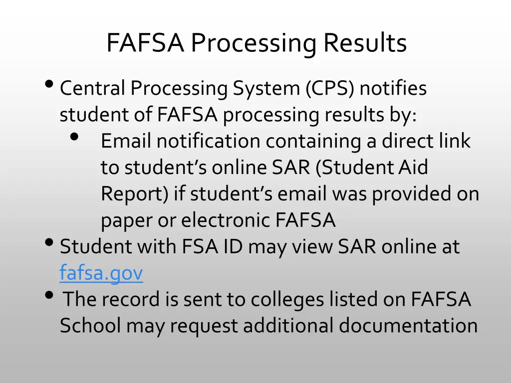 fafsa processing results central processing