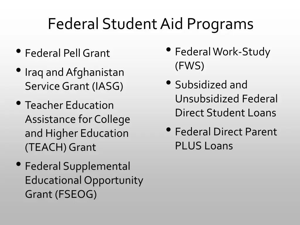 federal student aid programs federal pell grant