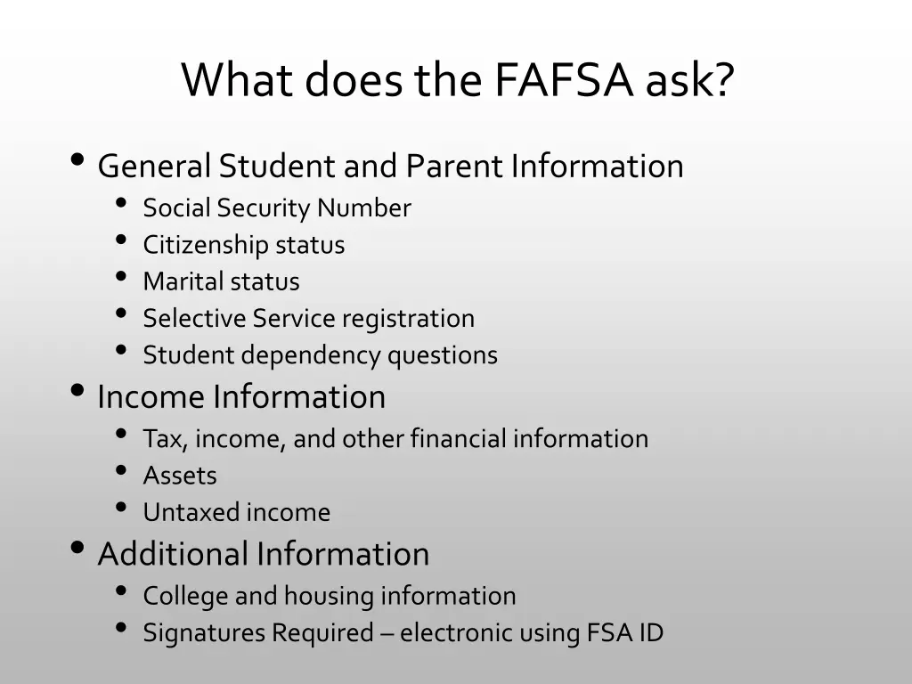 what does the fafsa ask general student