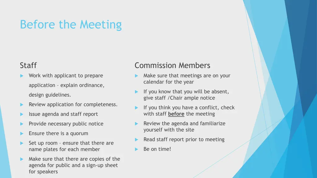 before the meeting