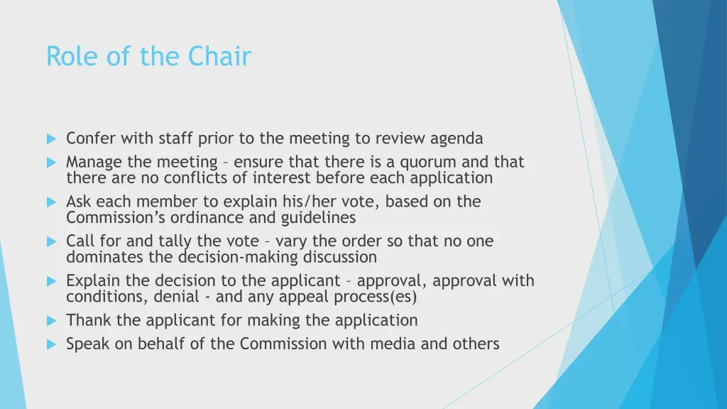 role of the chair
